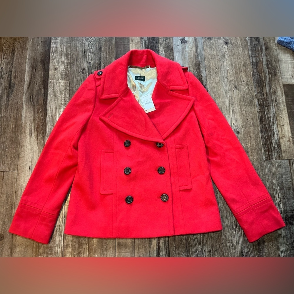 J. Crew NWT Red Wool Double Breasted Pea Coat Size 8